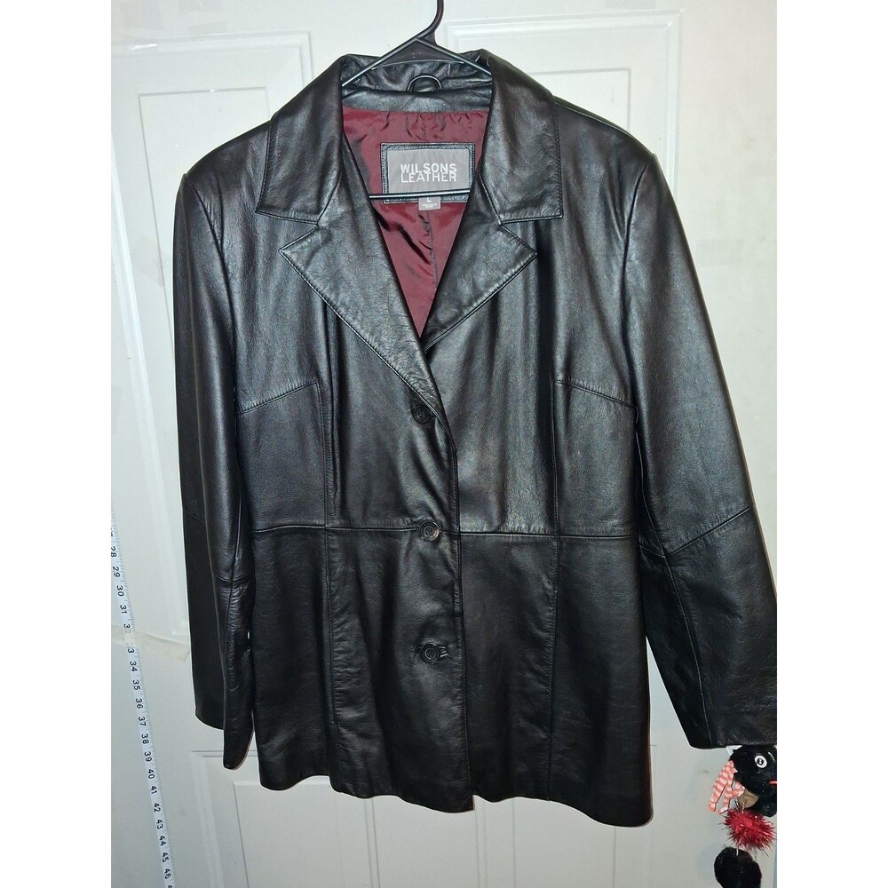 Wilsons Leather Women's Large Black Genuine Leather Blazer Jacket 3 Button Soft
